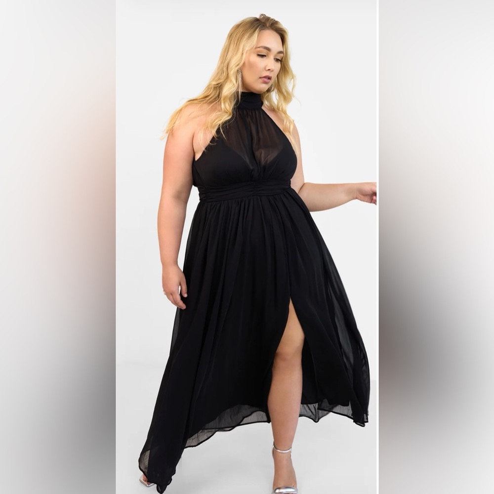Rebdolls Elise Chiffon Halter Maxi A Line Dress with Slit